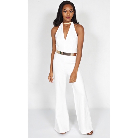 halter white jumpsuit